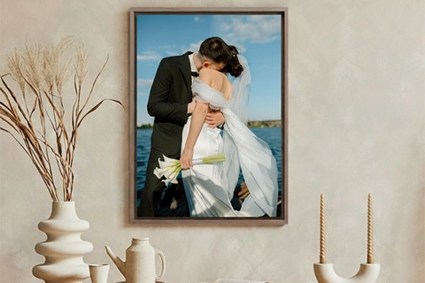 medium framed canvas with bride and groom
