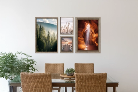set of framed canvas with nature elements
