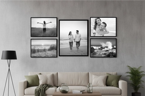 beach themed framed canvas displayed in the living room