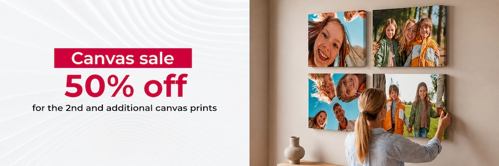 banner for 50% off on second canvas print